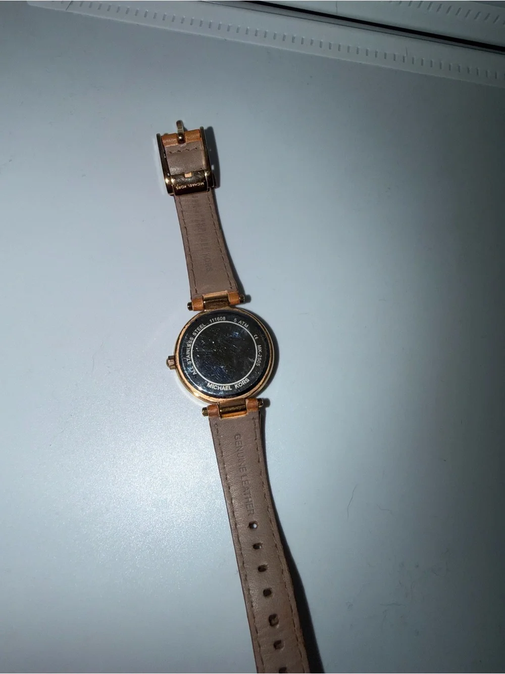 Michael Kors Rose Gold Dial Watch with Brown Leather Strap